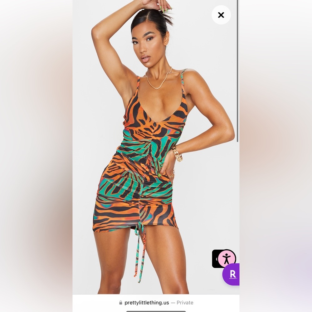 Sexy Multi Zebra Print Strappy Ruched Bodycon Dress